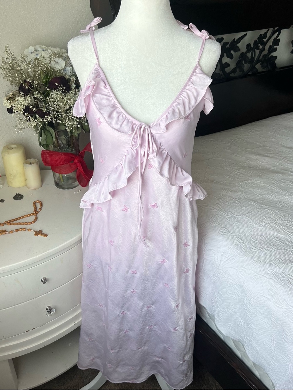 wild fable Light Pink Ruffle Tie-Front Midi Dress
